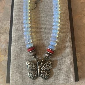 Masha Archer Butterfly milkglass coral necklace